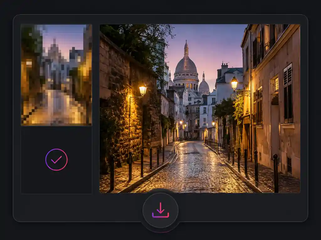 Before and after view of a fix pixelated image result ready to download