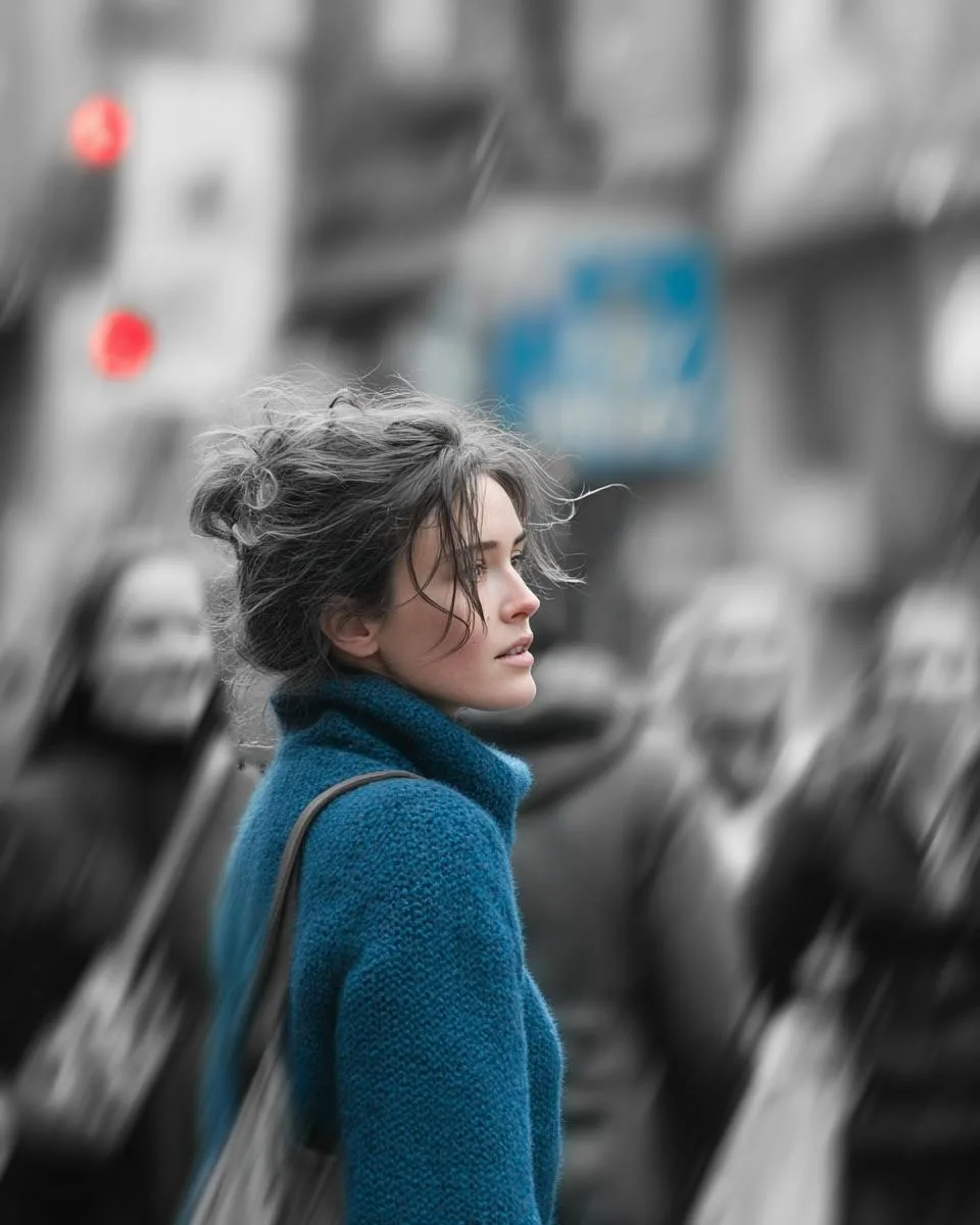 Selective Color City Crowd Motion Portrait generated image variant 2