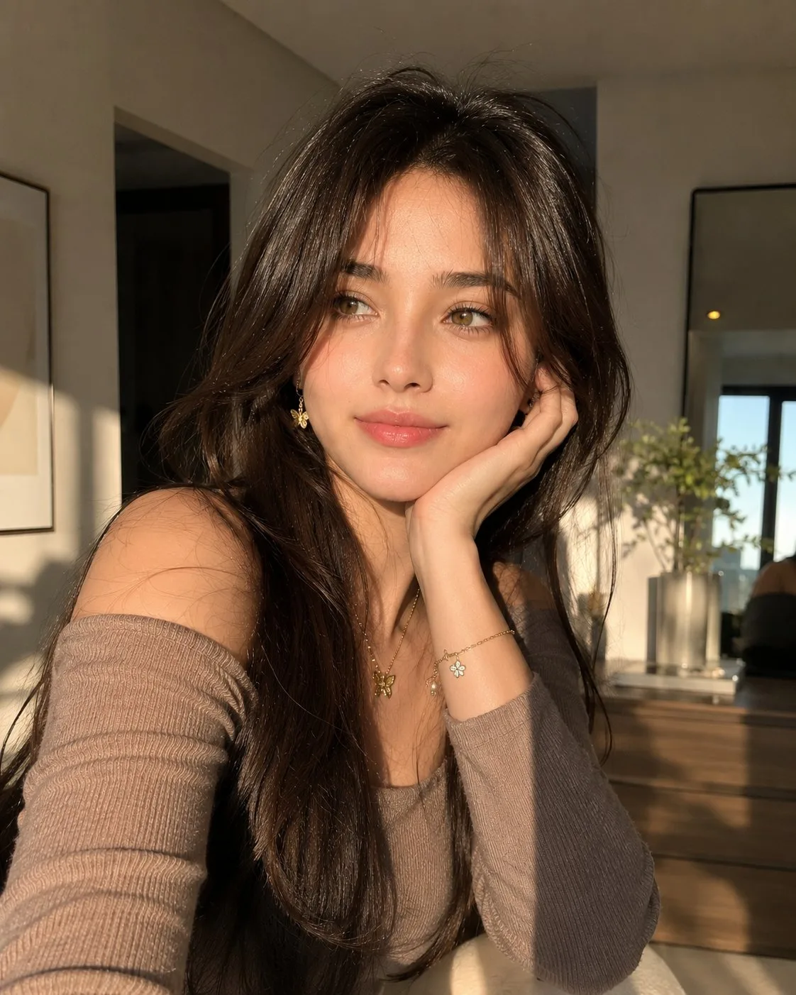 Sunlit Taupe Beauty Selfie Portrait generated image variant 2