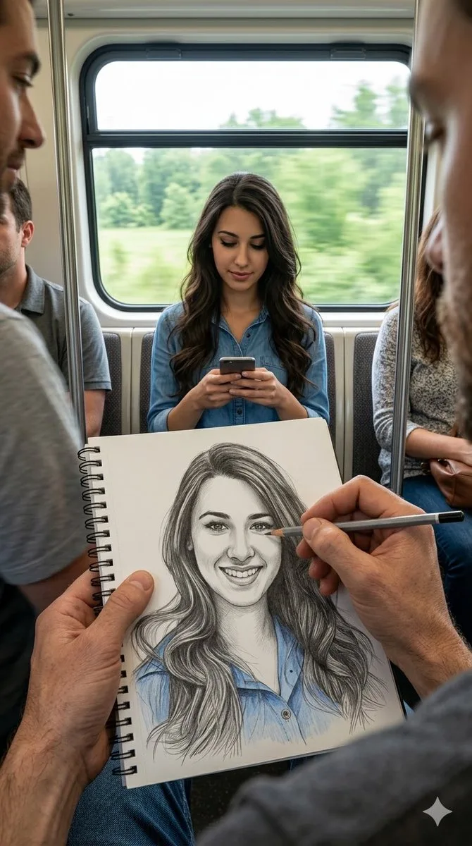 Comic / Storyboard - Subway artist sketching perspective generated image example
