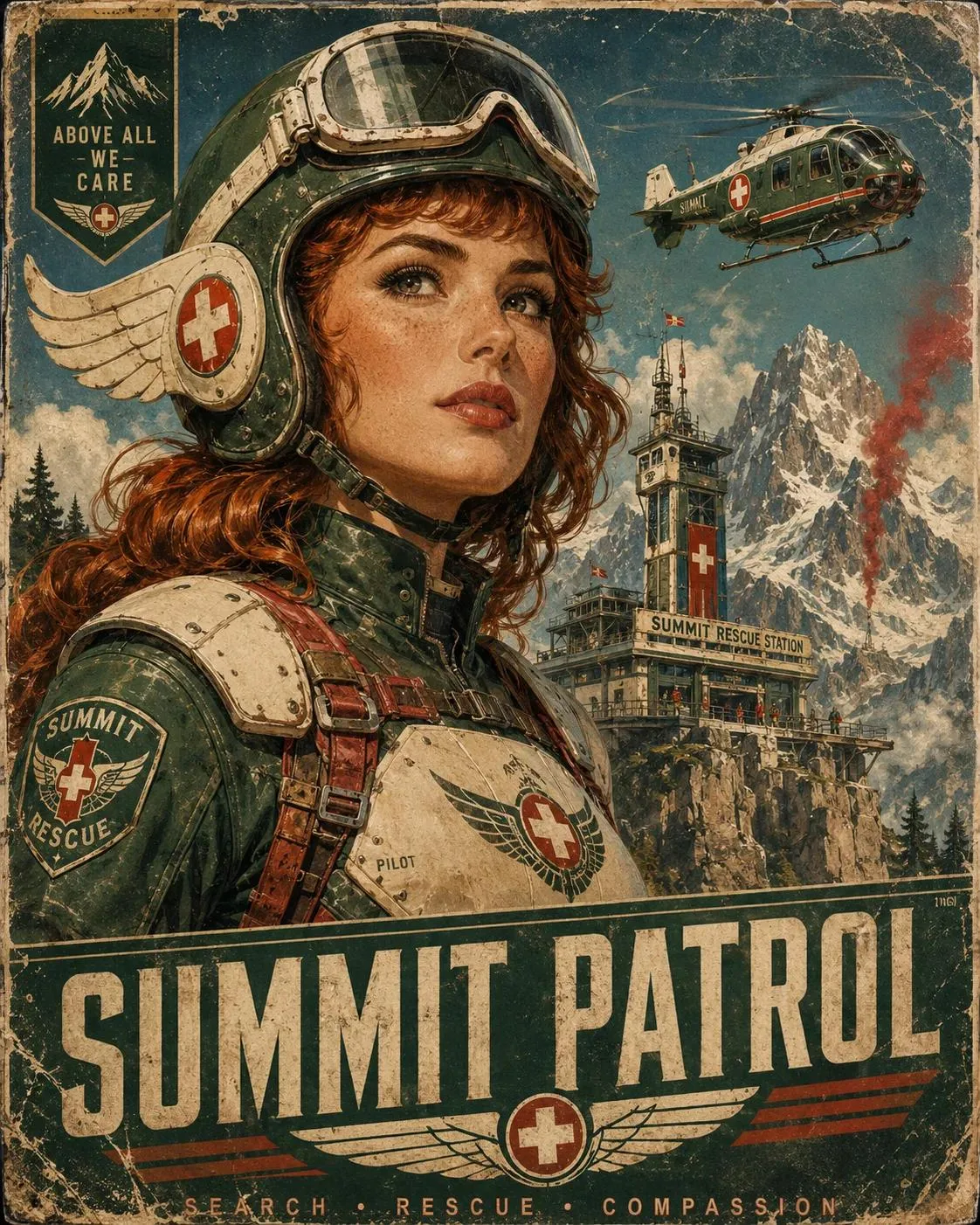 Retro futuristic aviation travel poster generated image example