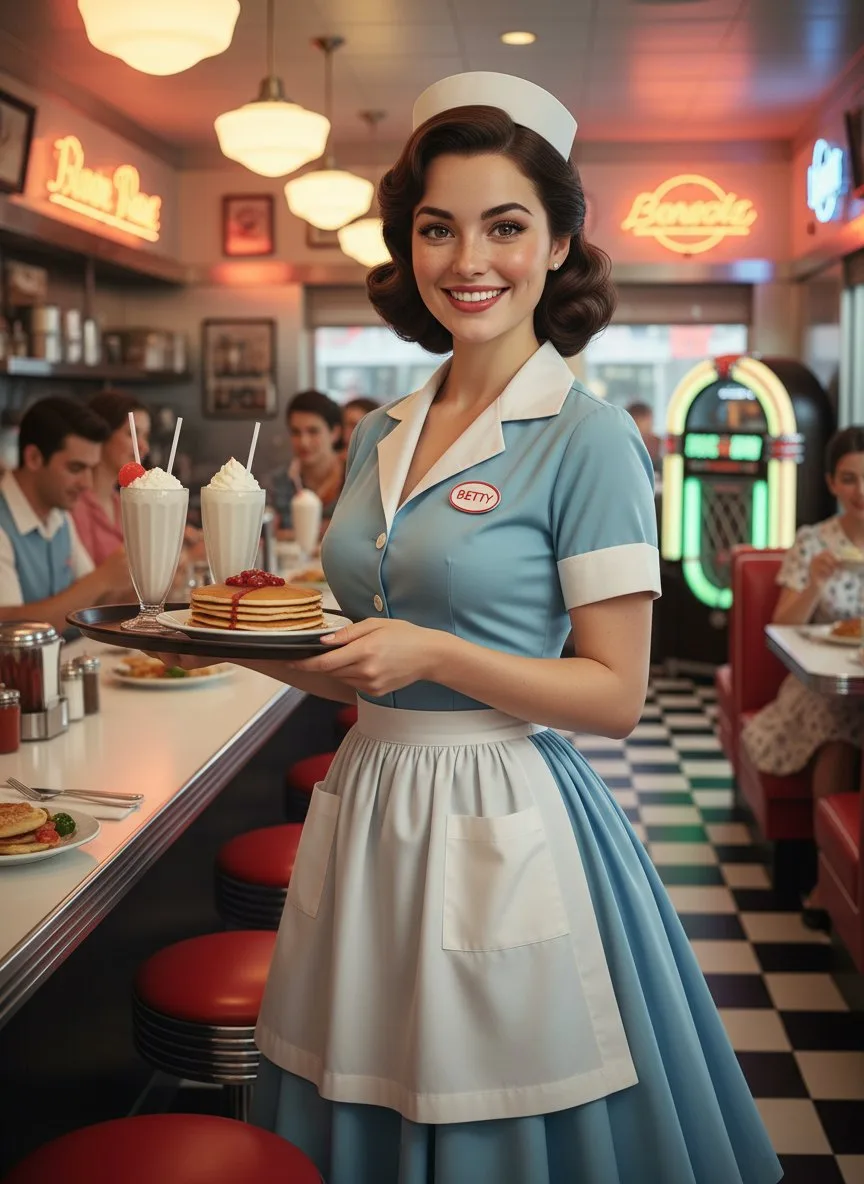 Social Media Post - 1950s American Diner Waitress generated image example