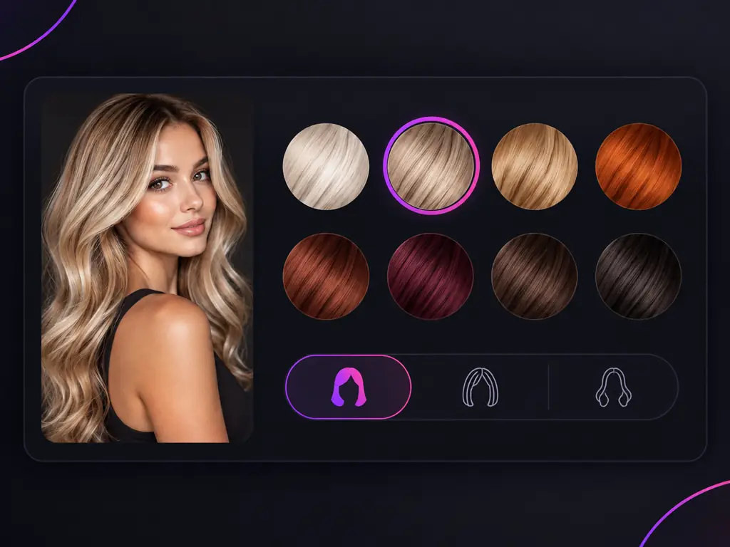Choosing blonde, copper, brown and balayage shades in the AI hair color changer