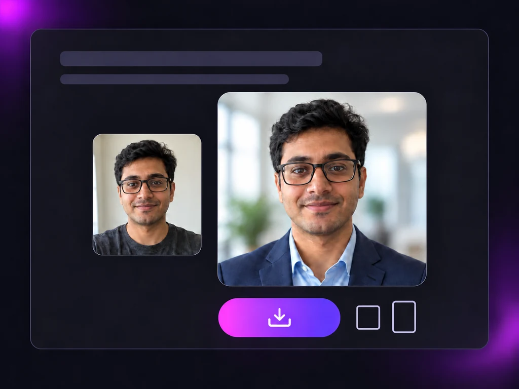 Finished AI professional headshot shown next to the original selfie, ready to download